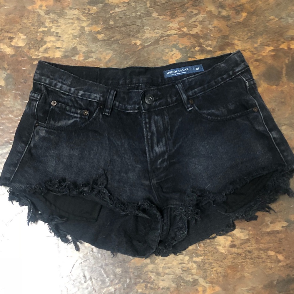Black denim shorts